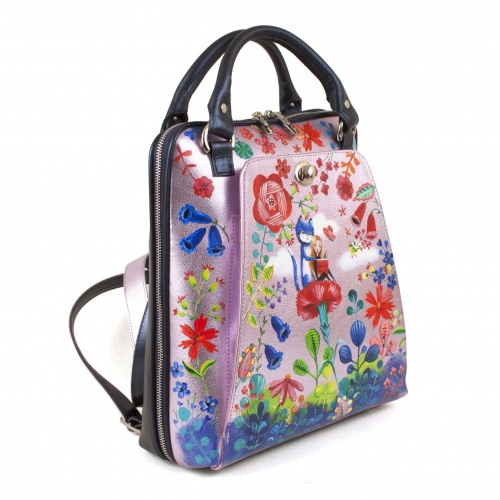 Кожаная сумка рюкзак с росписью "Алиса и Чешир" фото фото 3