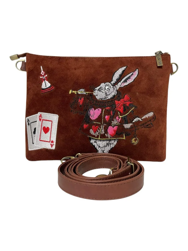 Сумка через плечо из натуральной кожи и замши с вышивкой «Кролик» — кросс боди ручной работы с принтом фото 2
