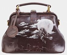 Женская сумка-саквояж с рисунком "Ведьма в полнолуние" с росписью, принтом - фото