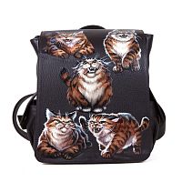 Женский рюкзак из натуральной кожи "Пять котов" с росписью, принтом - фото