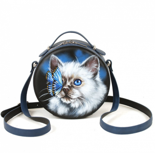 Женская круглая сумка с рисунком "Привет, бабочка" Синий