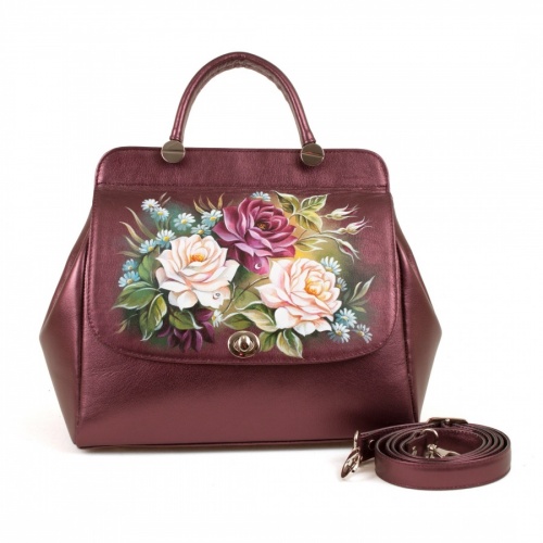 Необычная сумка с цветным ремешком и цветочным рисунком