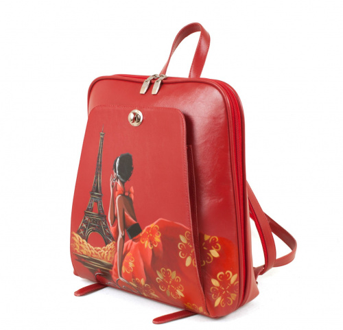 Женский рюкзак-сумка из кожи с принтом "Парижанка" фото фото 4