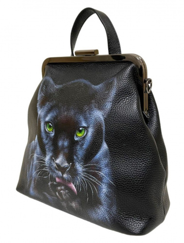 Женский рюкзак сумка с фермуаром и росписью "Черная пантера" фото фото 4