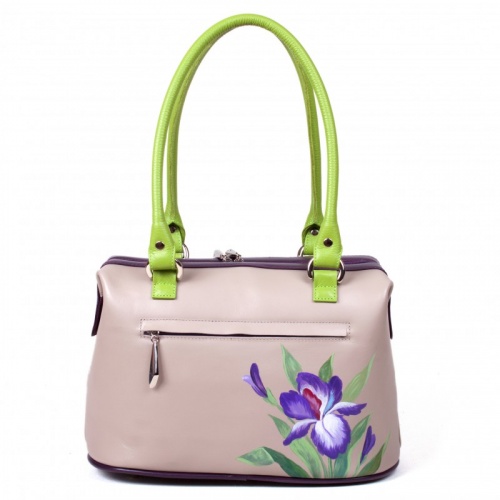 Кожаная сумка-саквояж "Фиолетовые орхидеи" с росписью, принтом - фото фото 3