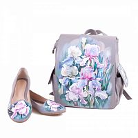 Комплект балетки и рюкзак с карманами "Ирисы" с принтом, рисунком, росписью - фото