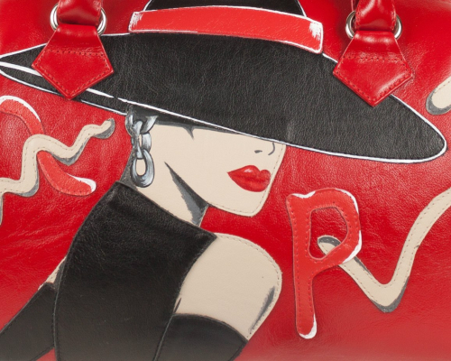 Красная лакированная сумка с росписью и аппликацией "Дама в шляпе" фото фото 3
