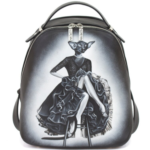Женский рюкзак с рисунком кошечки по коже "Дама Кошка" фото