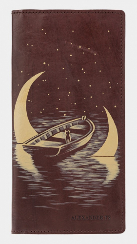 Кожаное портмоне из кожи с росписью "Золотой месяц" фото