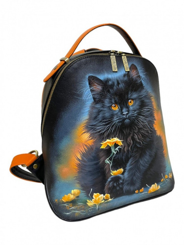 Кожаный рюкзак с росписью "Цветочный котик" фото фото 2