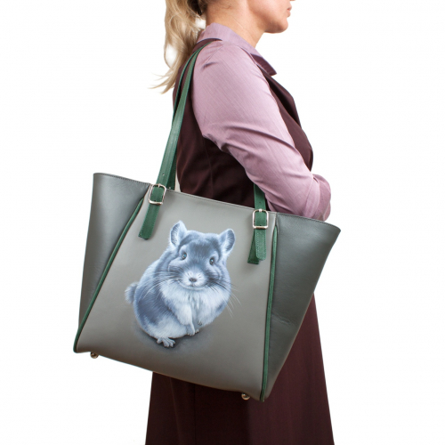 Кожаная сумка шоппер с росписью "Колибри" фото шоппера фото 3