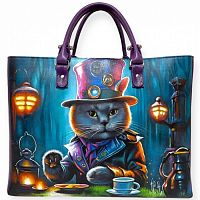Женская большая сумка с рисунком "Портрет серого кота" фото шоппера