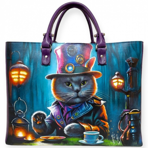 Женская большая сумка с рисунком "Портрет серого кота" фото шоппера