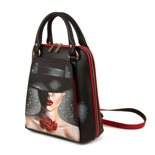 Кожаная сумка-рюкзак с росписью "Дама тайна" фото фото 4