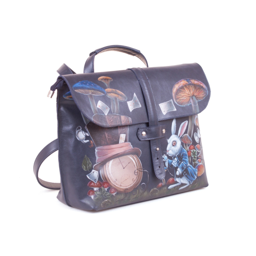 Мужской кожаный портфель с рисунком Чеширского кота ручной работы сумка ручной работы с рисунком на заказ фото 3